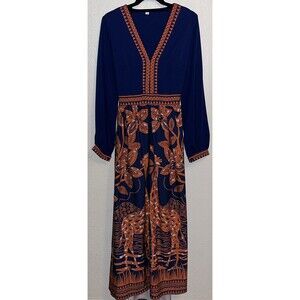 Rotita Giraffe Print Open Back Dress Women Size XL Blue/Orange